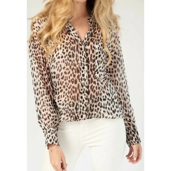 GIADA FORTE Multicolor Sheer Silk Leopard Savage Printed Blouse Sz 0 Italy (j - Picture 1 of 6